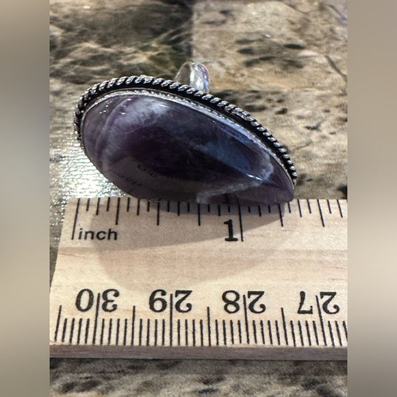 Natural Chevron Amethyst Stone Silver Plated Ring.  Size 6.5 - Picture 5 of 5